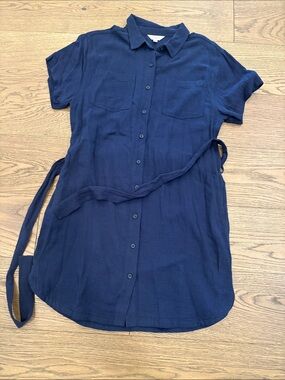Weatherproof Navy Button-Front Gauze Shirt Dress